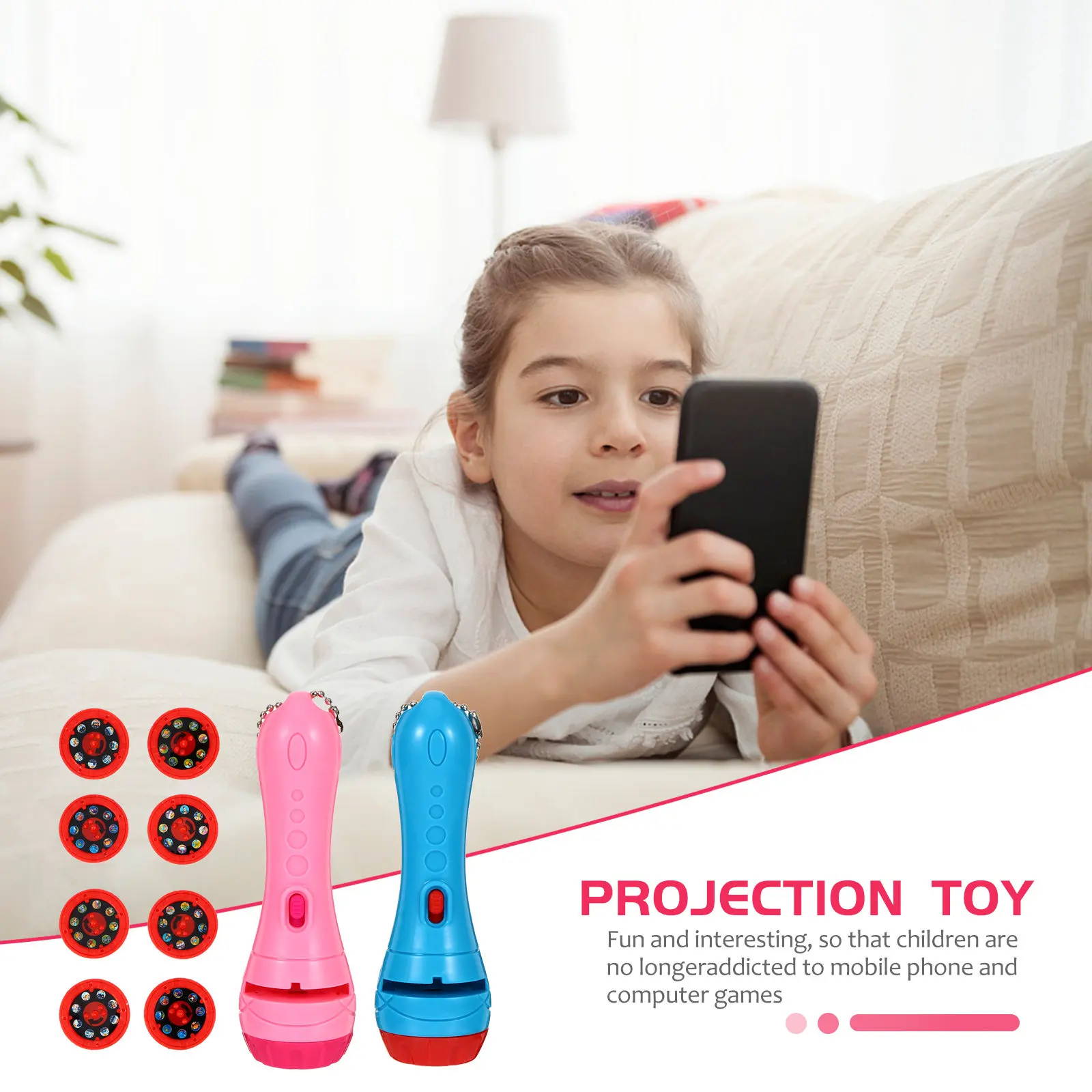 2Pcs Kids Projection Flashlight Lightweight Durable Educational Sleep Story Projector for Learning Projection Toy