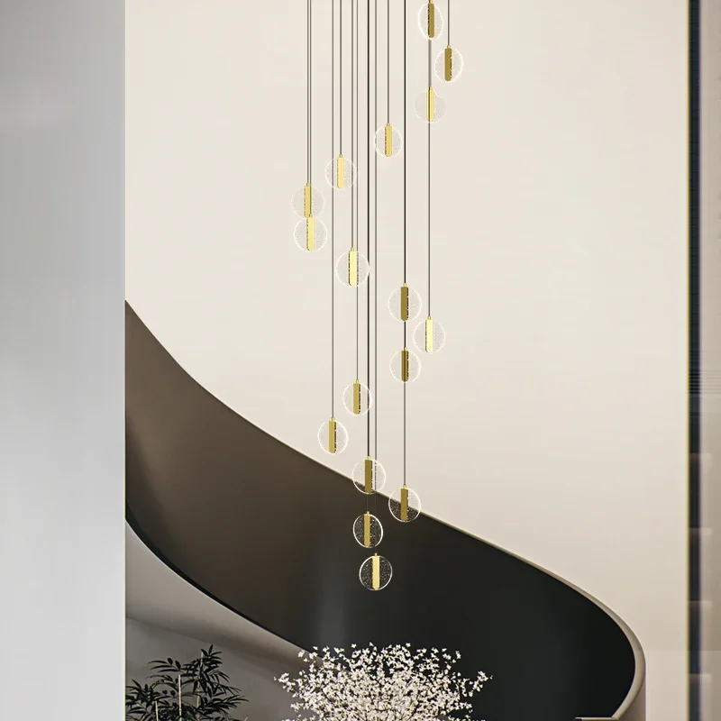 

Modern chandelier for living room kitchen dining room loft bar villa round acrylic staircase long chandelier