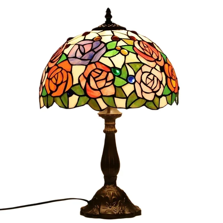 12 Inch 30cm Retro Manual Stained Glass Lampshade Tiffany Table Lamp Lamparas De Mesa Para El Dormitorio