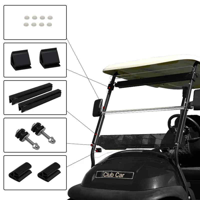 Club Car Precedent Golf Cart Windshield Retaining Clips Kits with Screw & Rubber mat New OEM # 1014441-01 ,1021630-01
