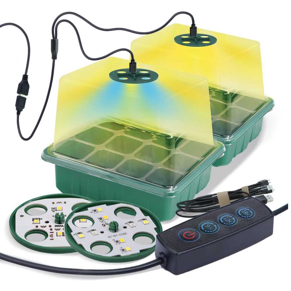 Luz LED de cultivo para vivero, maceta para jardín, bandeja de inicio de semillas, lámpara de plantación de invernadero para el hogar, caja de plántulas de 12 celdas, controlador de temporizador