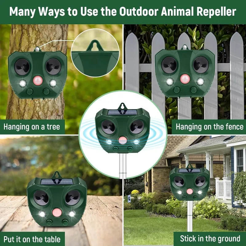 Animal Repellent Solar Ultrasonic Repeller with Motion Sensor and Flashing Light for Yard Garden Cat Deer Rabbit Dog Repeller