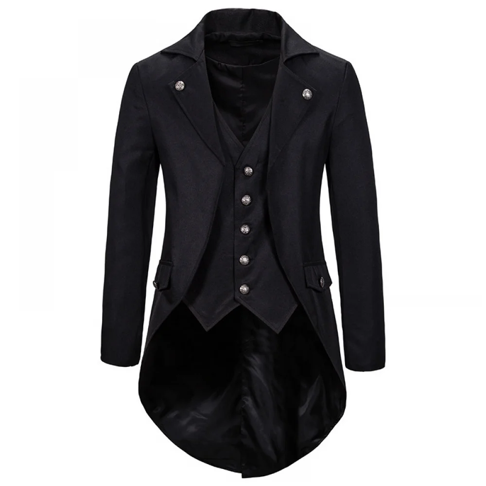Men's Steampunk Tailcoat Medieval Slim Fit Blazer Suit Jacket Vintage Victorian Tuxedo Uniform Halloween Party Trench Coat
