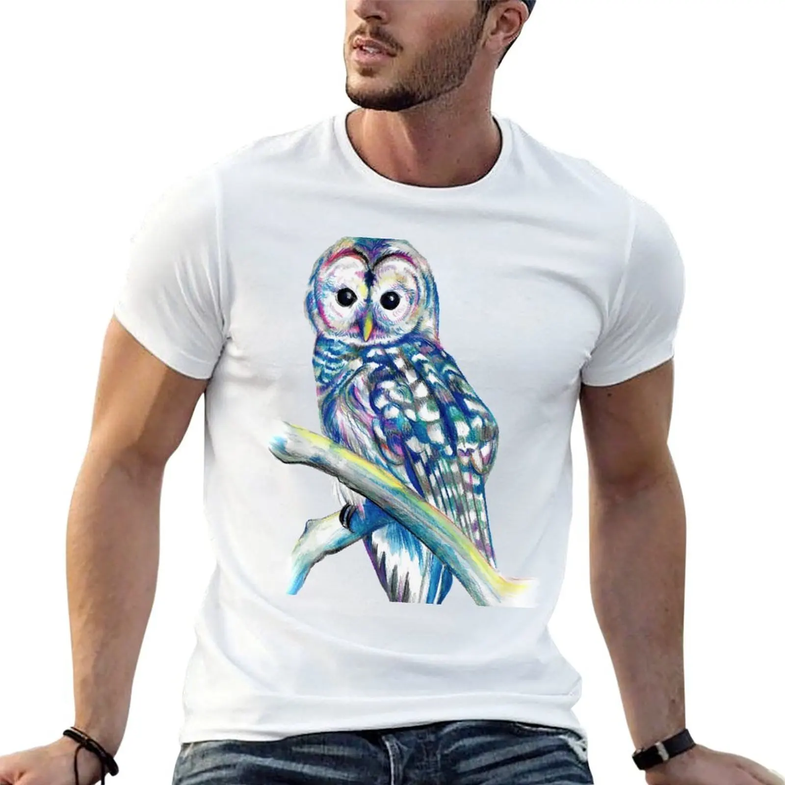 Owl, colourful owl art T-Shirt gifts for boyfriend clothes heavy weight t shirts for men