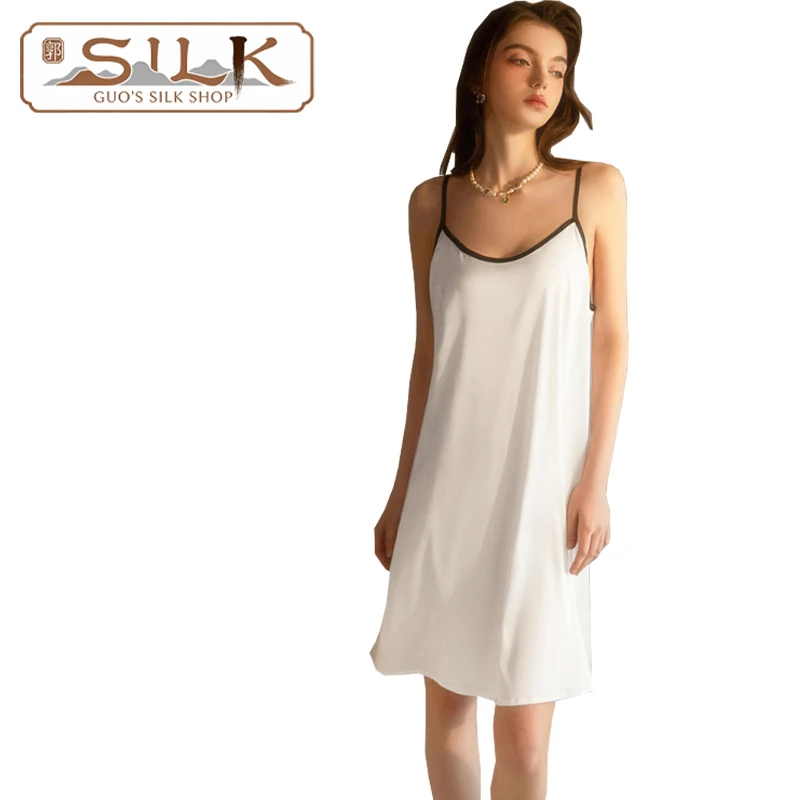 High-end Silk Women's Dress Comfortable Simple Homewear Strapless Long-Sleeved Sleeping Dress Cool and Soft to the Skin