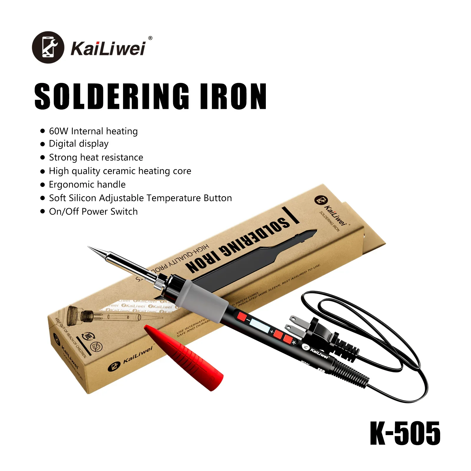 220V/110V Kailiwei K-505 Digital Electric Soldering Iron Rework Tool Welding For Phone Electronic Temperature Adjustable Tip