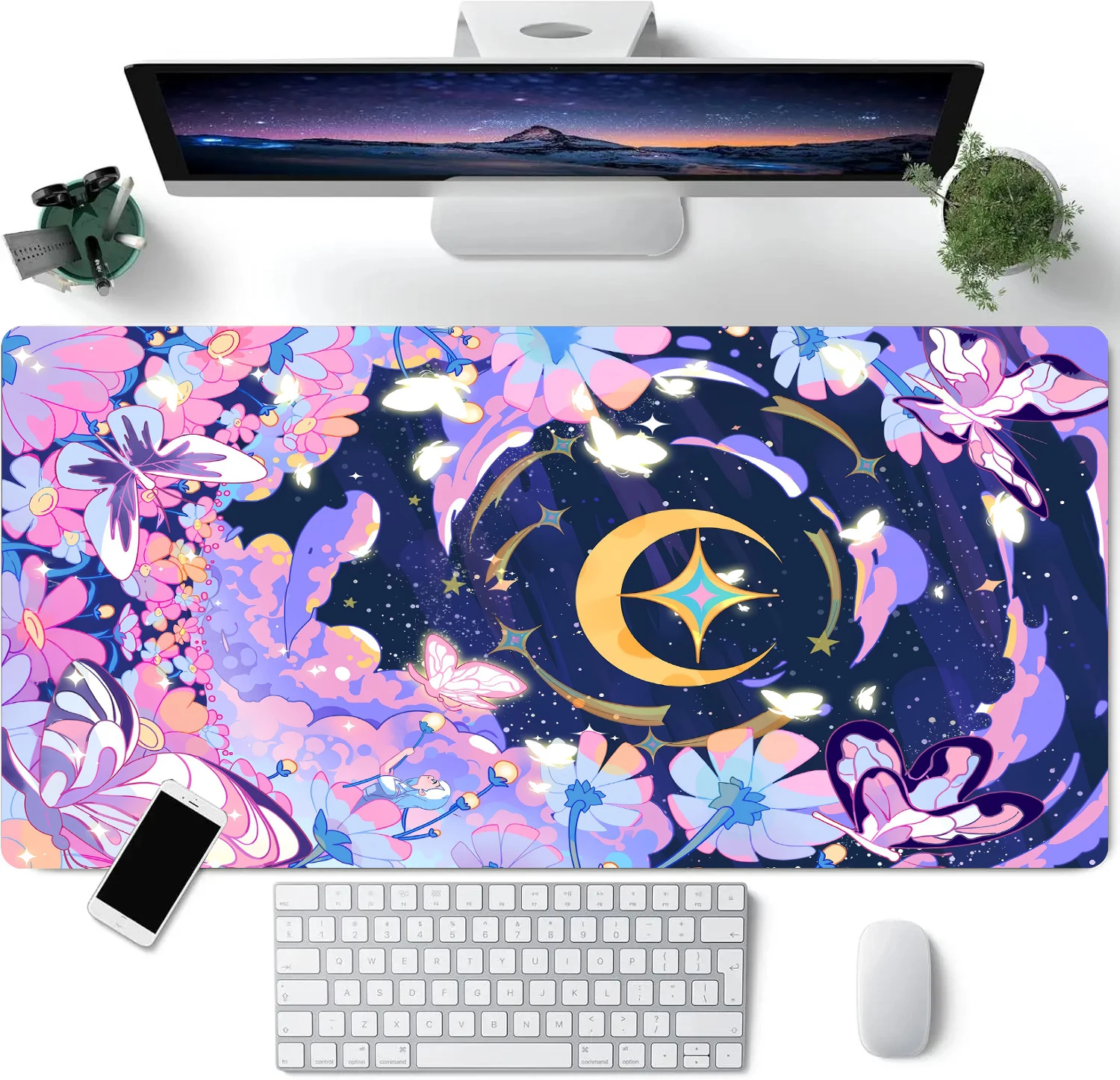 

Flower Moon Butterfly Anime Mouse Pad Large Computer Office Game Mat Rubber Anti-slip Gaming Accessories Keyboard Long Desk Pads