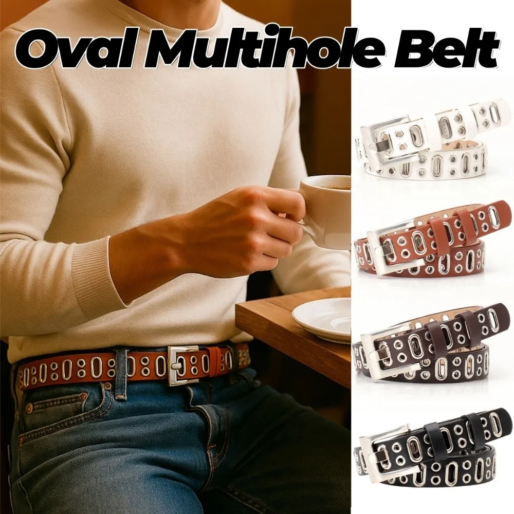 سبيكة مشبك البيضاوي حزام متعدد الفتحات خمر الجينز ديكور بولي Leather حزام من الجلد الهيب هوب رقيقة للجنسين حزام البضائع السراويل الملحقات