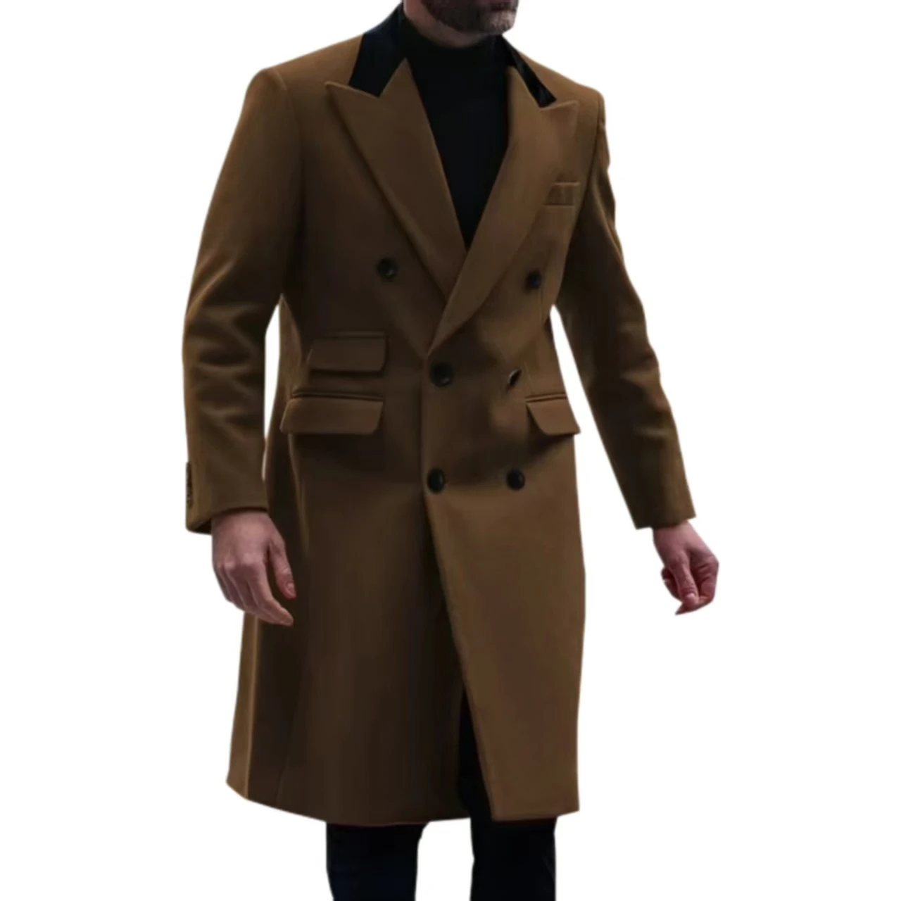 Heren trenchcoat Puntige kraag Double Breasted Grove wollen stoffen De nieuwste zakelijke activiteiten Bruidsjonkers