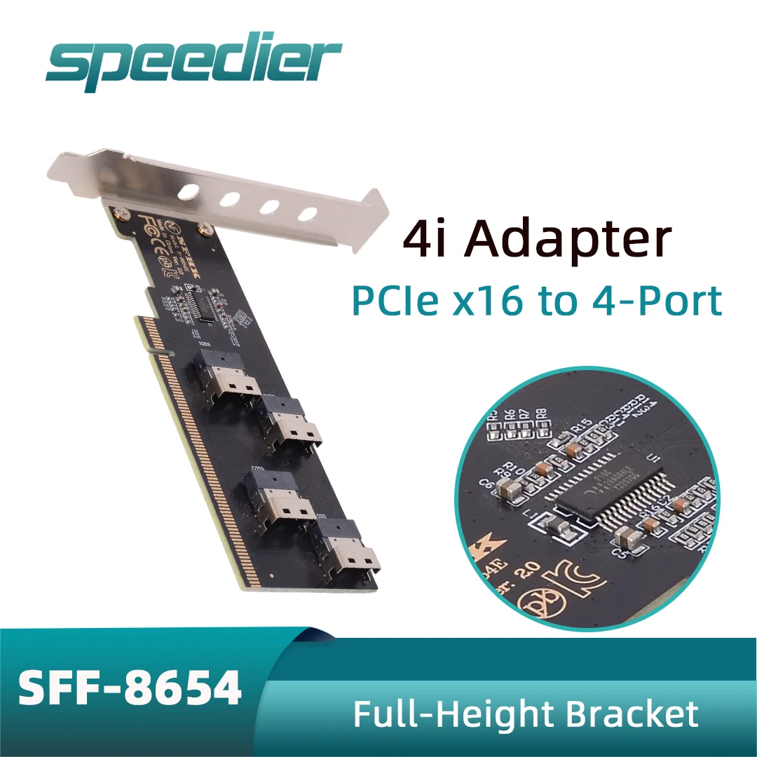 

PCIe X16 To 4-port SFF-8654 4i x4 Array Expansion Adapter Card SFF8654 for Motherboard PCIe Splitter Card SFF-8639 U.2 SSD