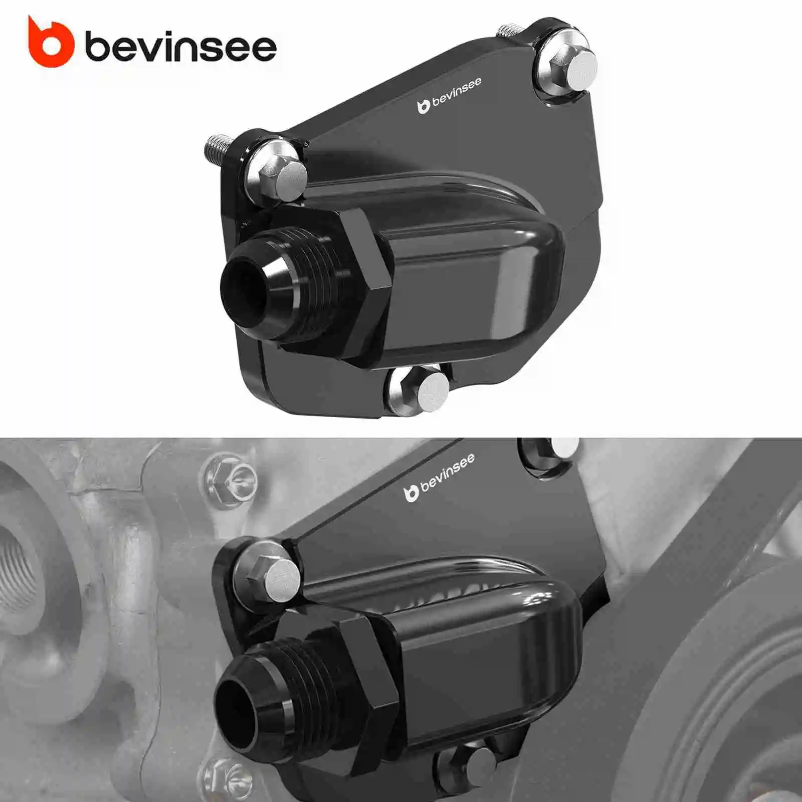 

BEVINSEE Timing Chain Tensioner Plate Cover AN10 Turbo Oil Drain Black For Honda K20 K24 K-Series