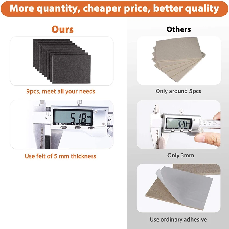 9 peças 8 polegadas x 6 polegadas x 1/5 polegadas almofadas de feltro para móveis autoadesivas, almofadas de cadeira de feltro cortável, piso antiarranhões