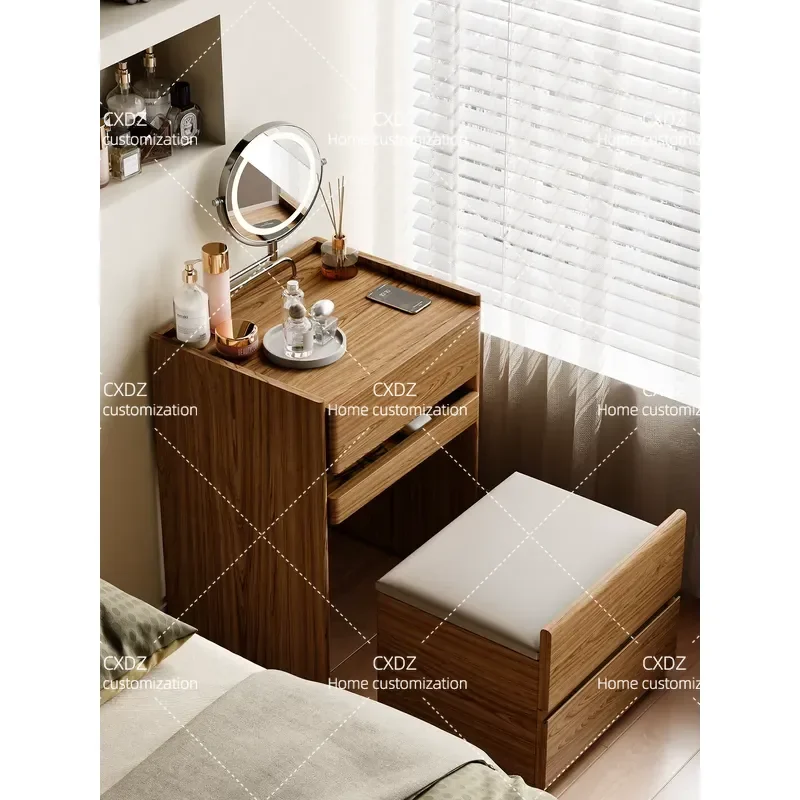 Modern Flip Top Dresser Small Apartment Storage Cabinet Integrated Makeup Table Chest Bedside Mini Vanity with Mirror