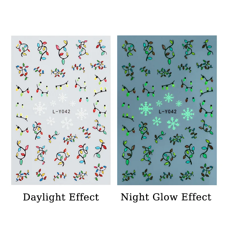1 قطعة ملصقات أظافر عيد الميلاد المضيئة أضواء ملونة نجوم تصميم في الظلام النيون مسمار المنزلق ملصق مانيكير الزينة