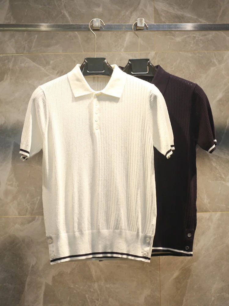 

Элитная вязаная футболка из ледяного шелка с вырезами, унисекс, летняя, модная, в городском стиле, для тенниса, прохладная, стильная.