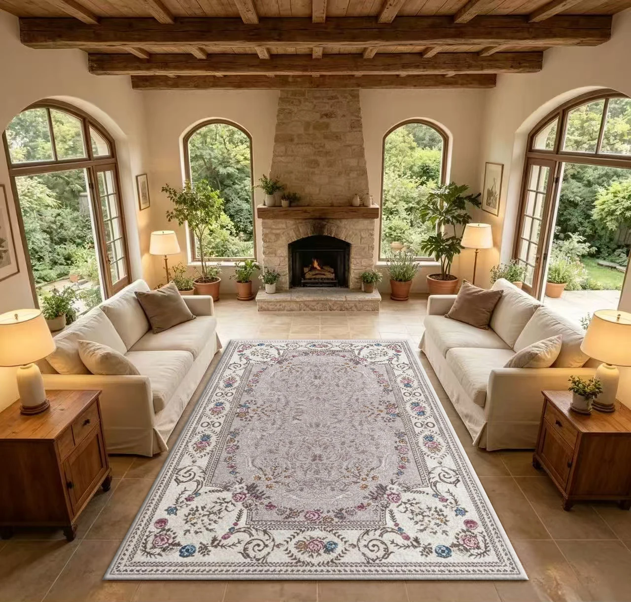 European Vintage Floral Area Rug Classic Ornate Rose Pattern Carpet for Living Room Bedroom Dining Room Home Interior Decor