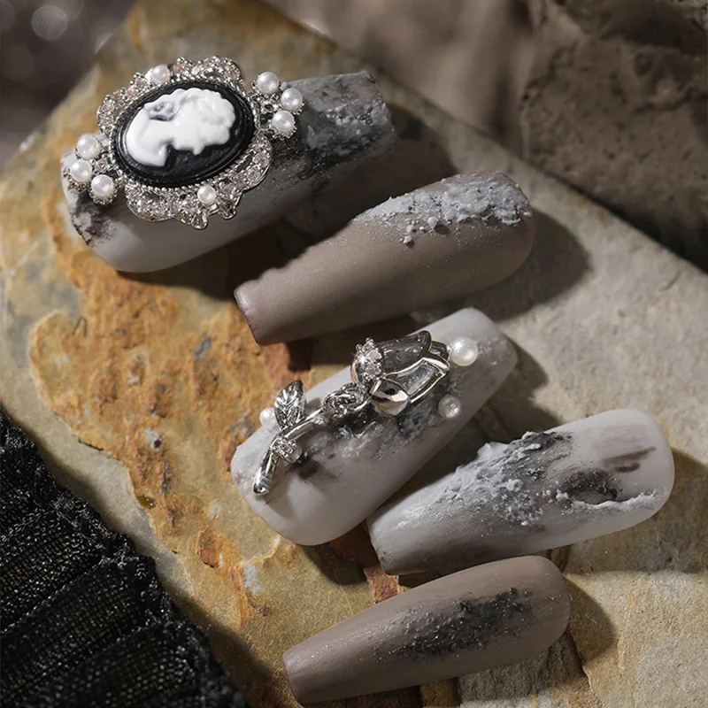 5 pçs barroco vintage beleza cabeça arte do prego decoração jóias acessórios encantos strass pérola metal manicure suprimentos ferramenta