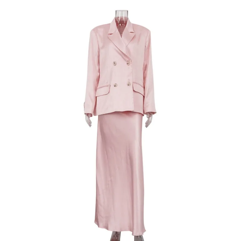 

Commuter Style Spring and Autumn Satin Half-length Dress Suit Women's Lapel Long-sleeved Blazer Two-piece Set