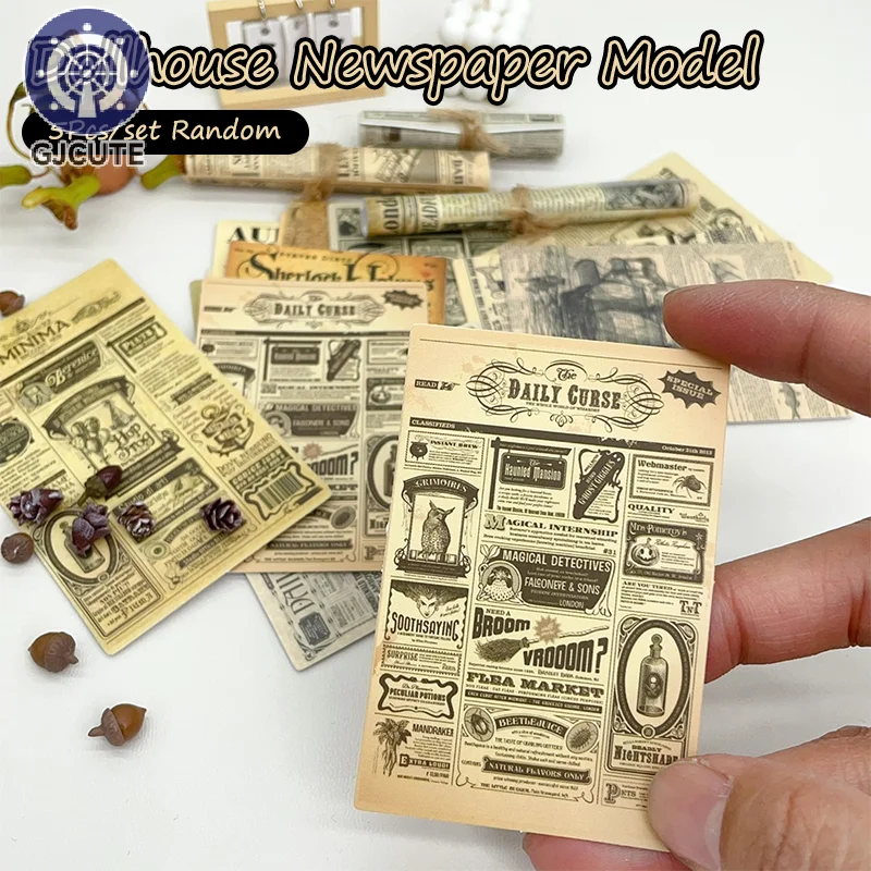 Random 5Pcs Dollhouse Miniature Kraft Paper Newspaper Magazines Mini Retro Newspapers And Periodicals Books Model Home Decor Toy