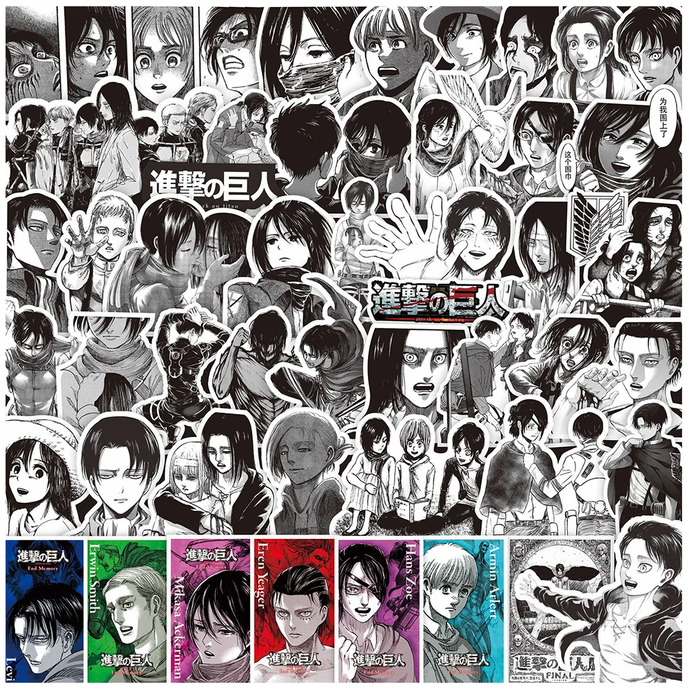 10/30/75pcs Cool Black White Attack On Titan Anime Stickers decalcomanie fai da te Skateboard Laptop Phone Car Classics Sticker giocattoli per bambini