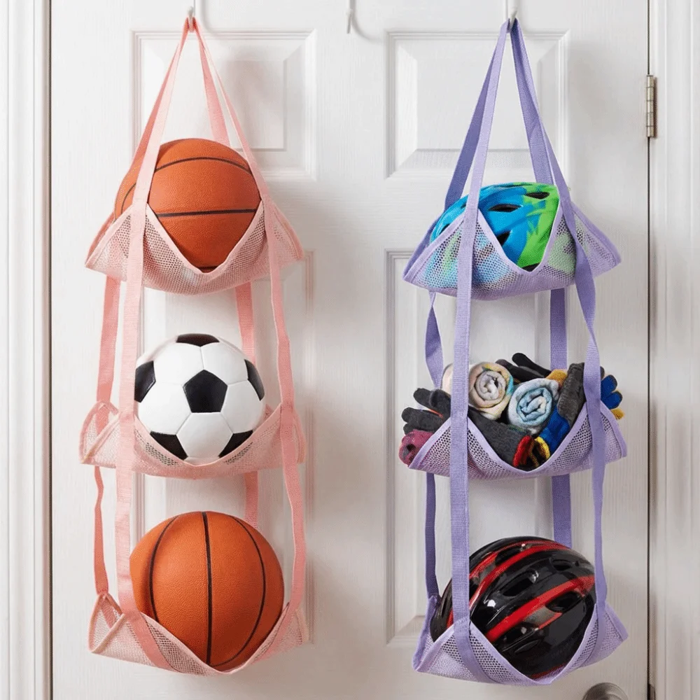

Wall Mounted Ball Storage Hanging Bag 3/4 Layers Large Capacity Sundries Mesh Hanging Bag Foldable Durable