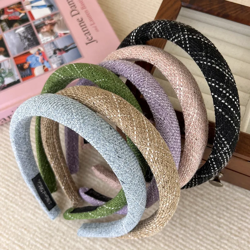 Autumn New Small Fragrant Style Tweed Plaid Sponge Headband for Woman Girls Elegant Hair Hoop Hair Band Fashion Hair Accessories