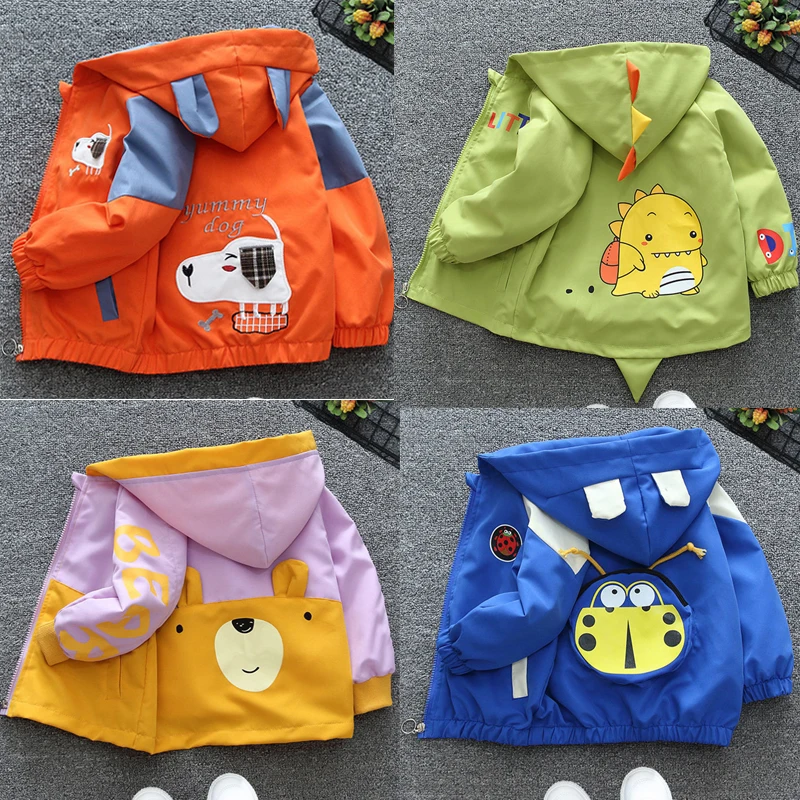 1-6 Years Old Spring Autumn Boys Coat Cartoon Bear Dog Bug Pattern Hooded Jacket For Kids Children Birthday Present Outerwear