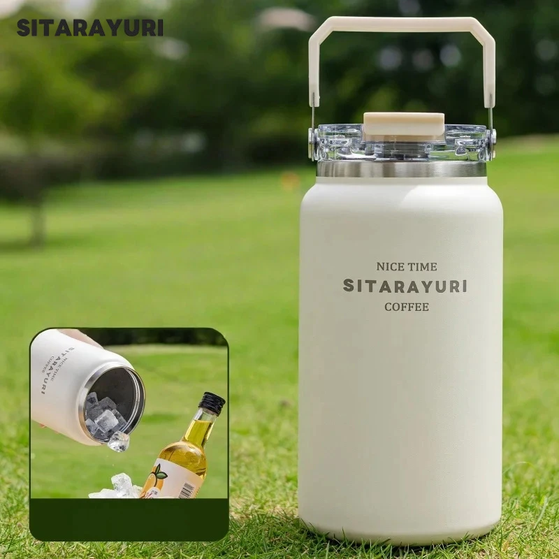 SITARAYURI Edelstahl-Trinkbecher mit Isolierung 1,2/1,5L Großvolumiger Isolierter Eiskübel Doppel-Trinkbecher für Camping und Reisen