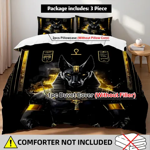 Ancient Egyptian Anubis Duvet Cover Set Black Gold Egyptian God Bedding For Egyptian Culture Lovers Bedroom Twin Queen King Size