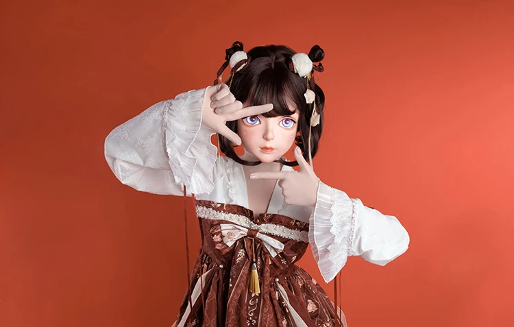 (Dollkii-A) Najwyższa jakość Ręcznie robiona Kobieta Dziewczyna Żywica Pół Głowa Cosplay Japoński Odgrywanie Ról BJD Kigurumi Maska Crossdresser Lalka Maska