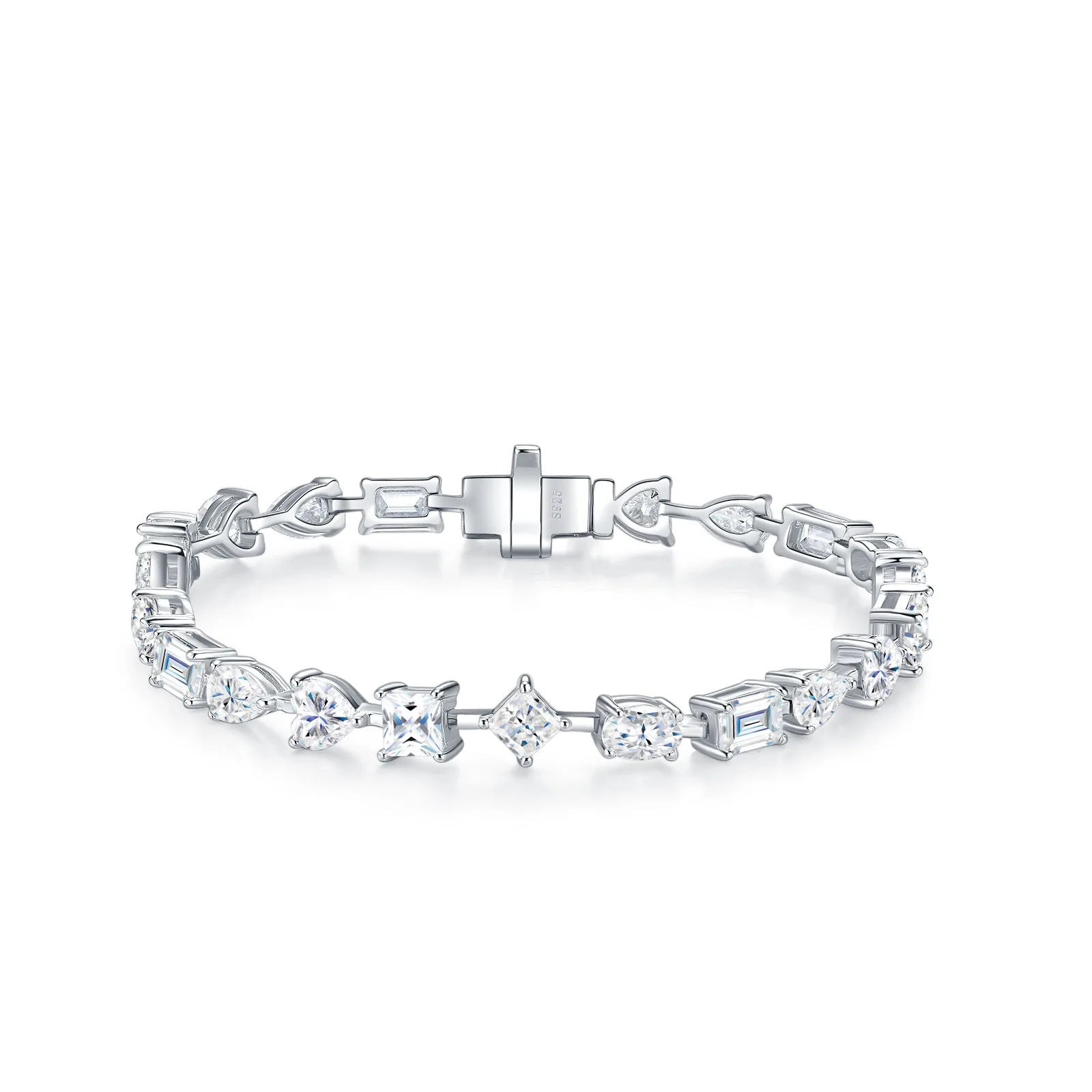 Moissanite Mixed Cut Tennis Bracelet 925 Sterling Silver White Gold Plated Dainty Link Chain for Women Elegant Daily Wear Gift