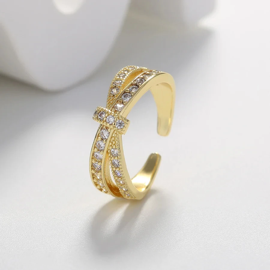 18k Rgp الذهب مكعب زركونيا الشريط نصف الخلود الدائري المألوف 14k مطلية بالذهب الزركون مفتوحة قابل للتعديل حلقة ثلاثة ألوان