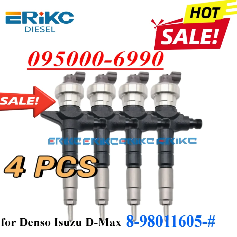 4PC 095000-6990 8-98011605-1 Diesel Fuel Injector 095000-6991 for Denso Isuzu D-Max Denso 8-98011605-0 DCRI106990 8-98011605-4