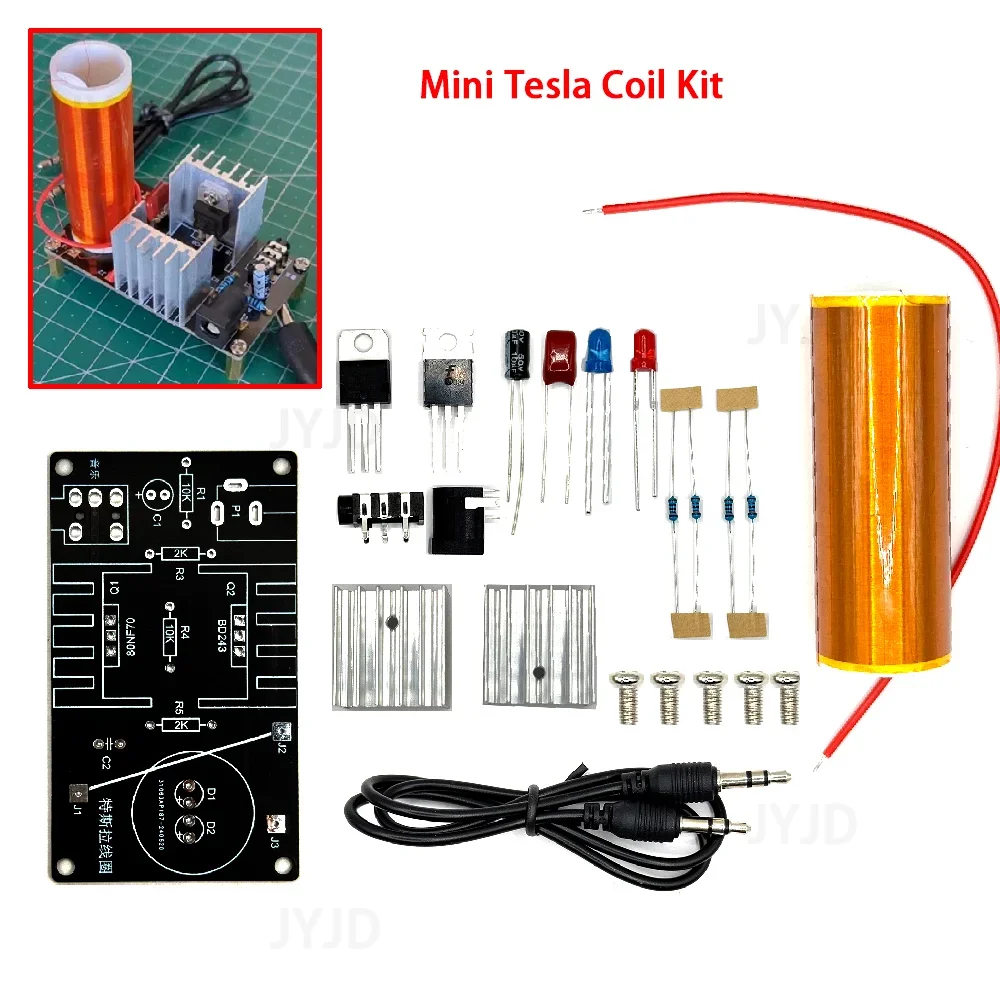 1 Set Mini Tesla Coil Kit 15W Mini Music Tesla Coil Plasma Speaker Tesla Wireless Transmission DC 15-24V DIY Kits