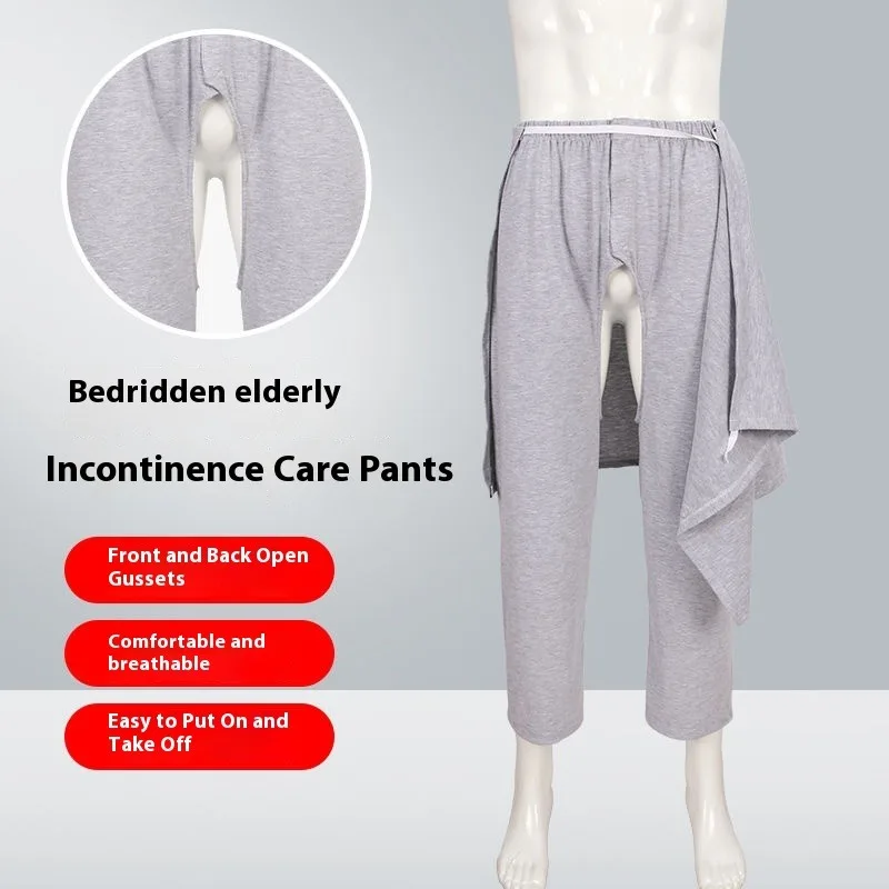 Adult Open Crotch Pants Incontinence Washable Soft Bedridden Elderly Unisex Summer Lightweight Absorbent Comfort New Product