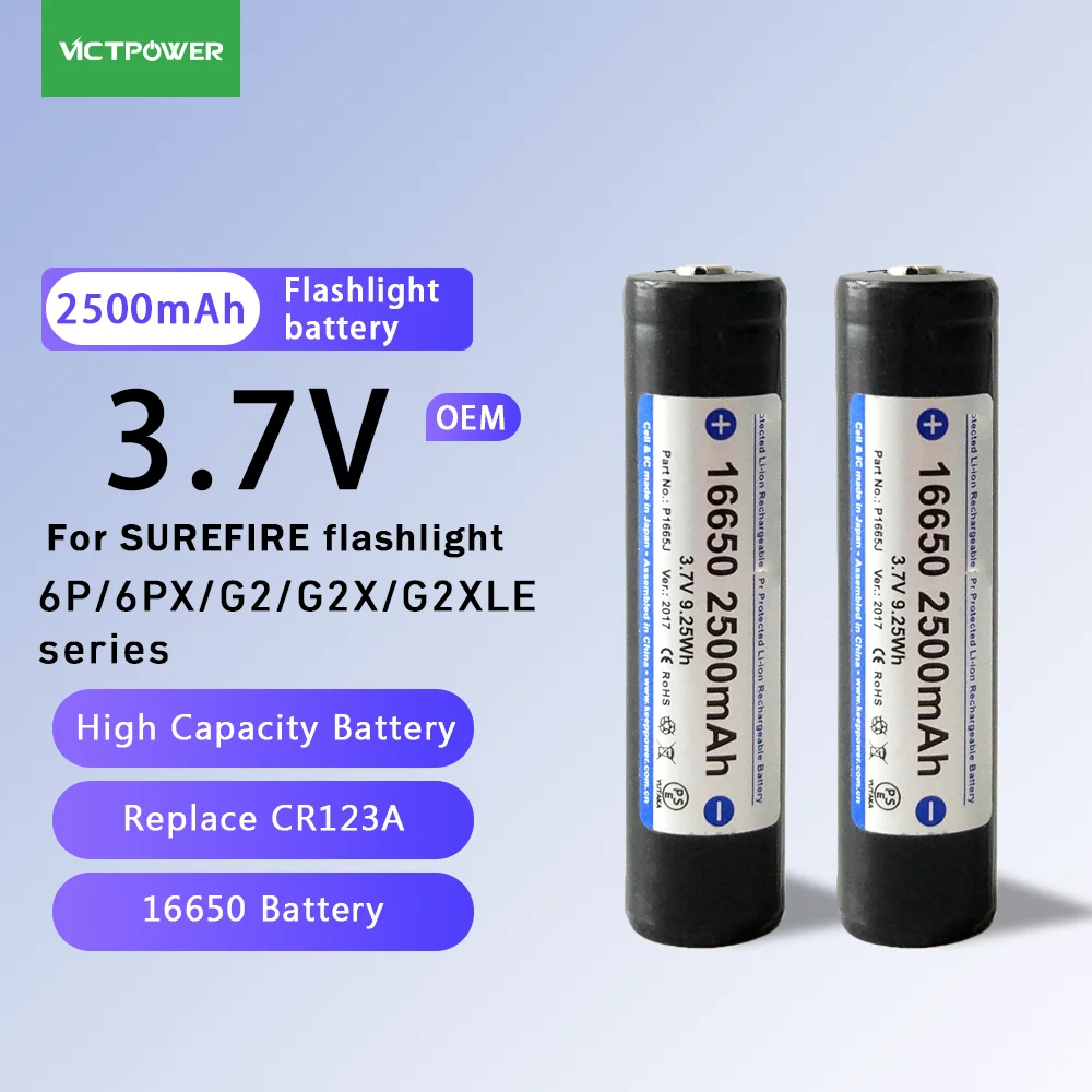 Victpower 16650 3.7v 2500mAh lithium battery is suitable for SUREFIRE flashlight 6px/G2x/GXLE/6p/G2 to replace CR123A