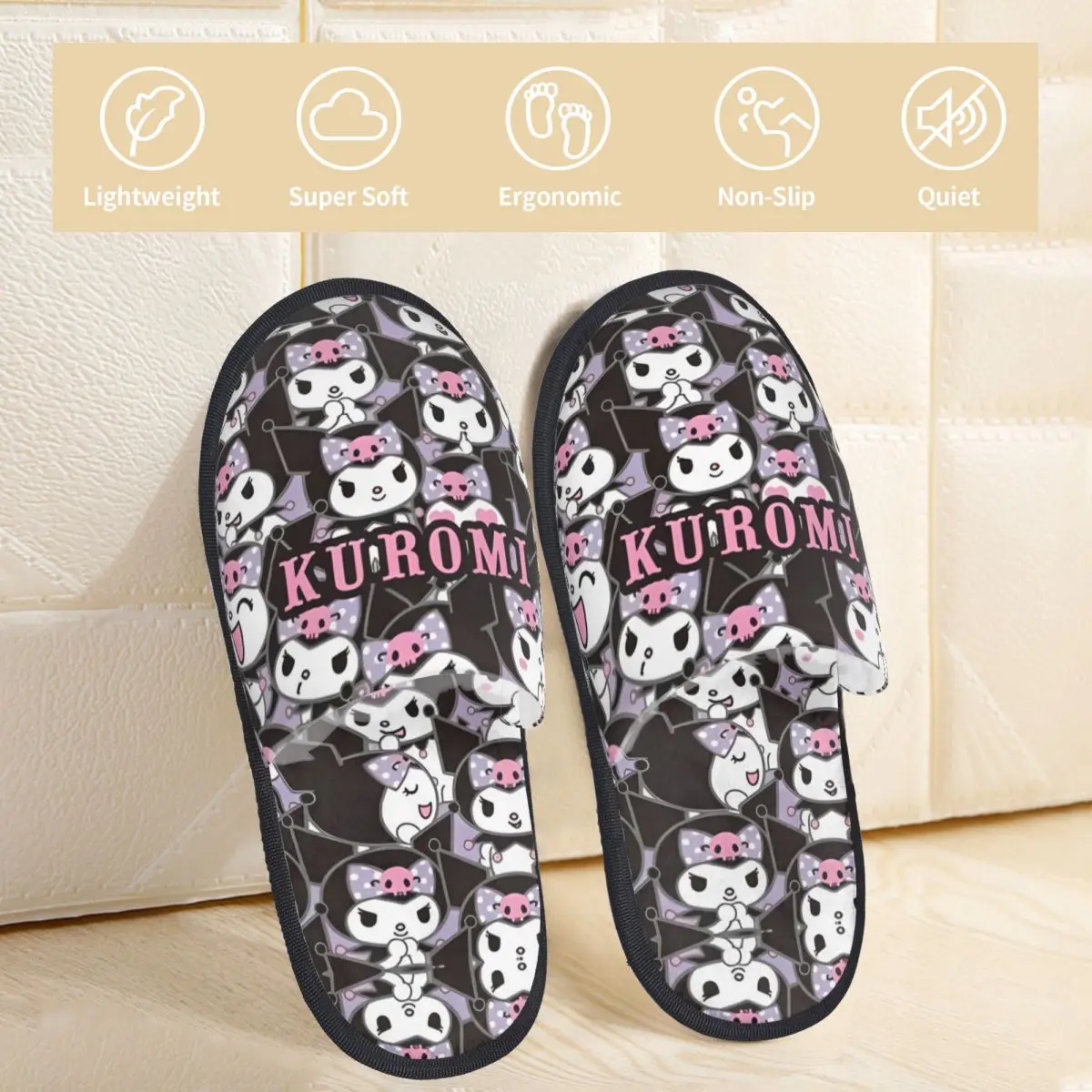 Sanrio Kuromi Bedroom Slippers with Memory Foam Slipper Gift for Unisex House Shoes with Anti-Skid Sole