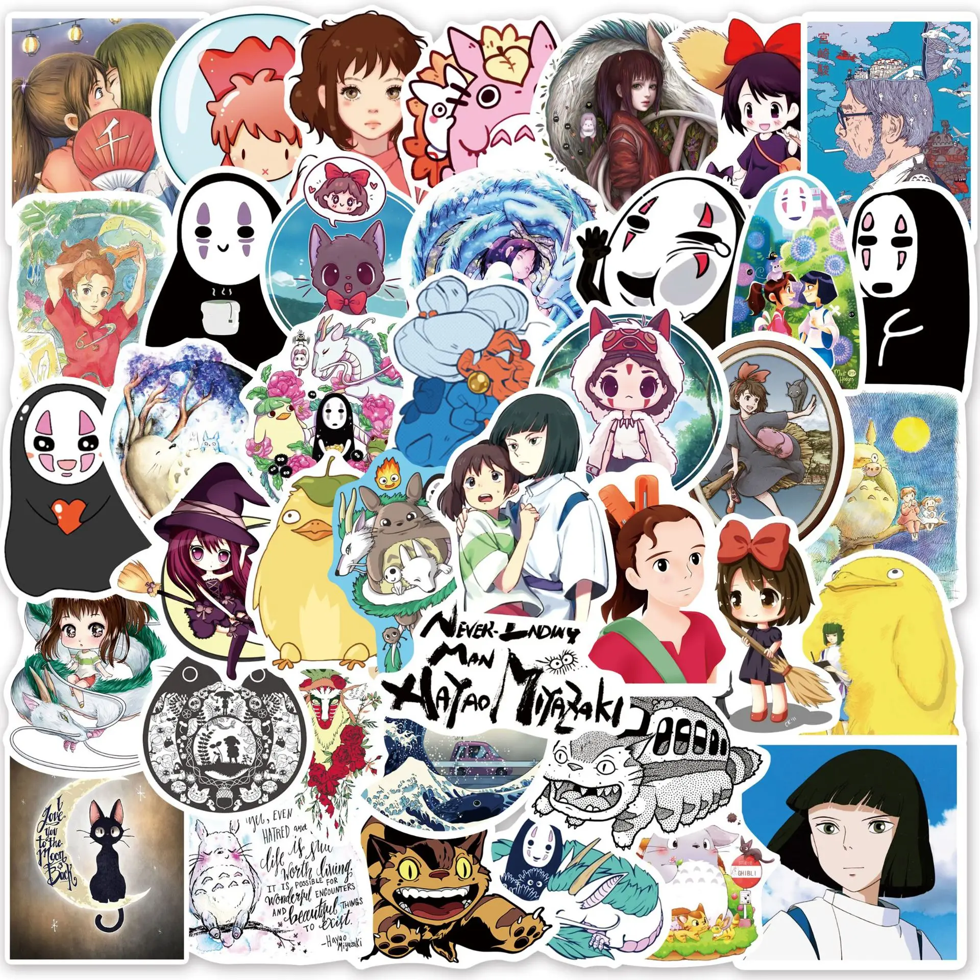 50 Stück Ghibli Hayao Miyazaki Aufkleber für DIY Scrapbooking, Handy, Gepäck, Skateboard, wasserdichte Graffiti-Sticker