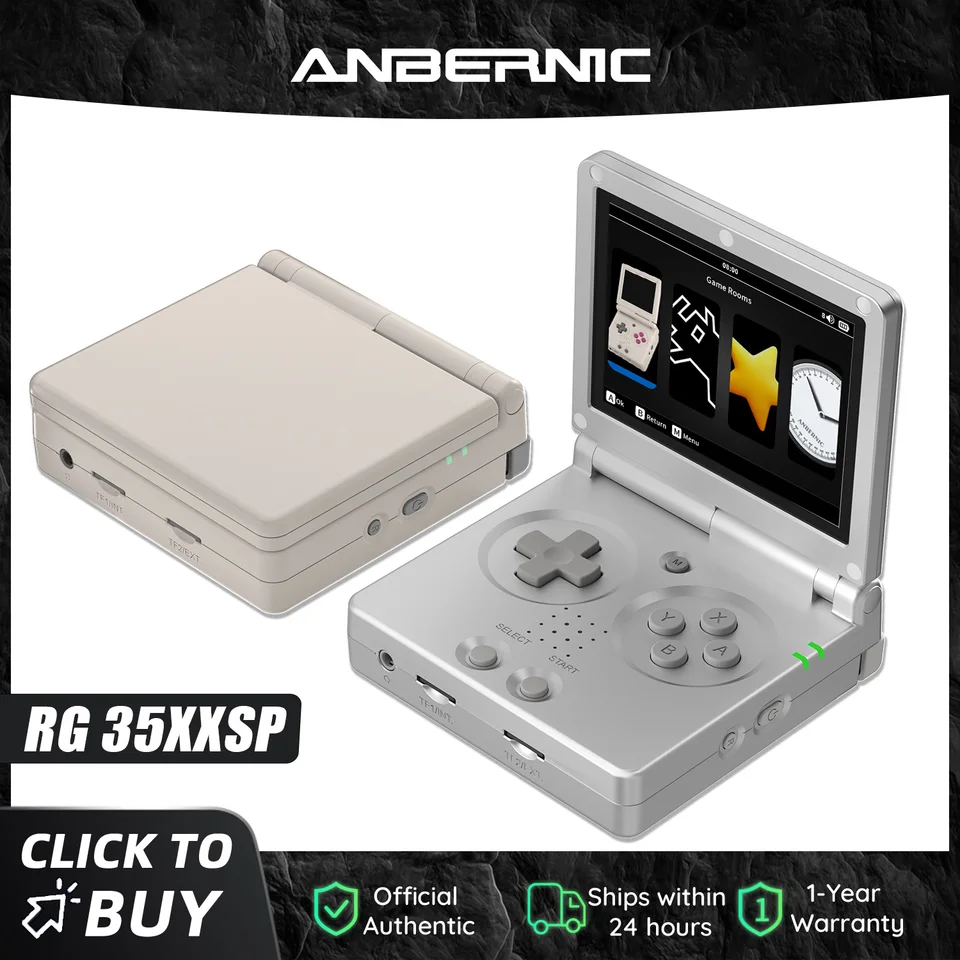 Consola Portátil Anbernic RG35XXSP con Pantalla IPS de 3.5'', Sistema Linux, Salida HDMI Compatible con TV, 64G, 5500 Juegos Preinstalados