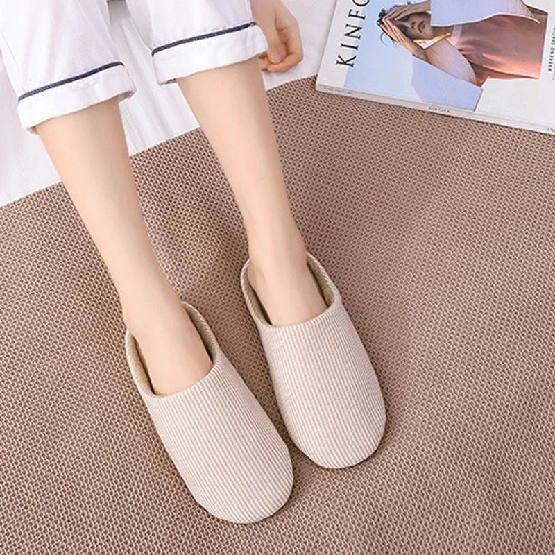 Striped Winter Slipper Women Fur Warm Non Slip Grip Indoor Fluffy Fuzzy Lazy Soft Female Home Floor House Living room Shoe Flat