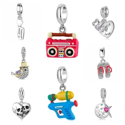 925 Sterling Silver Toys Water Gun Radio Slippers Camera Household Goods Charm Bead for Women Girl Bracelet Making Accessorie
