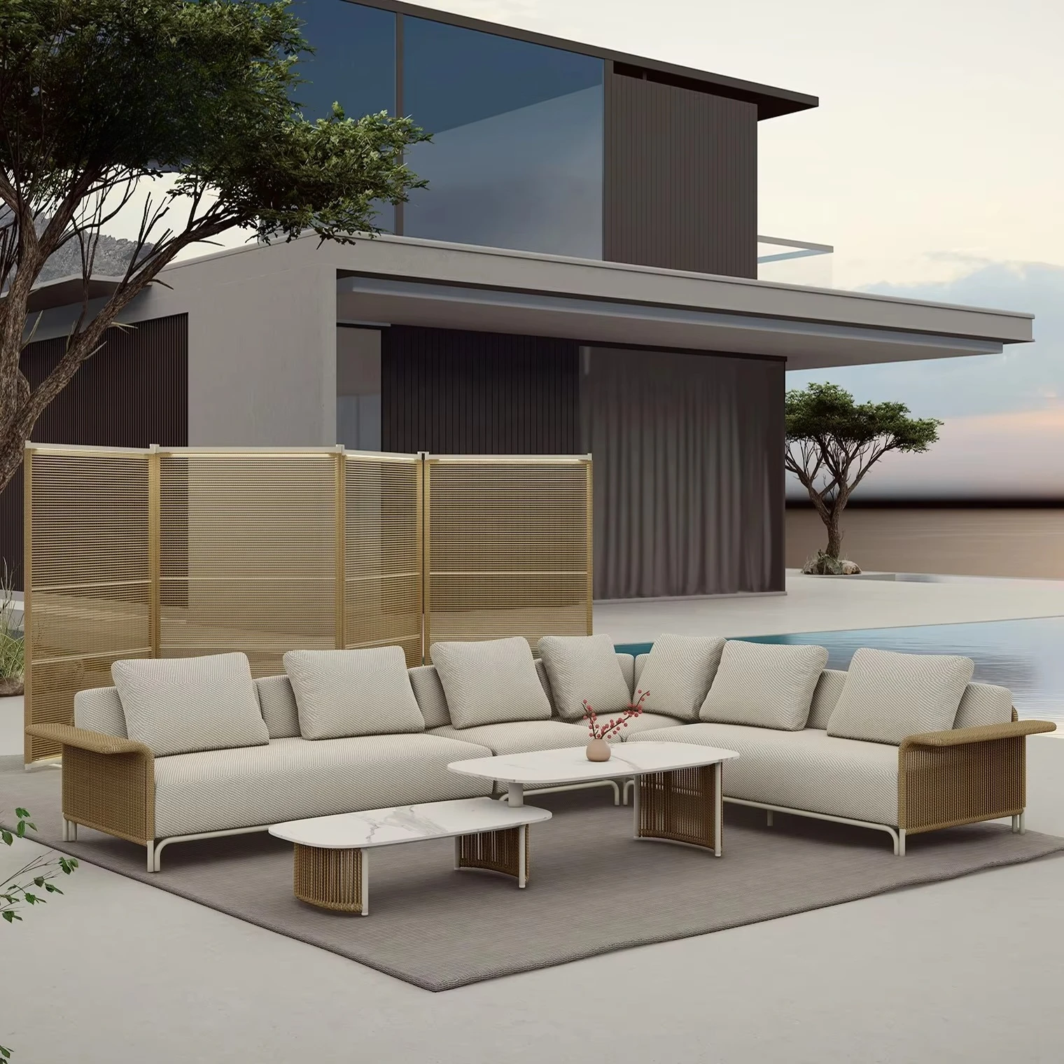 

New Arrival Artie High-end Hotel Furniture Outdoor Sectional Sofa All Weather Wicker Furniture L Shape Garden Sofa Sets