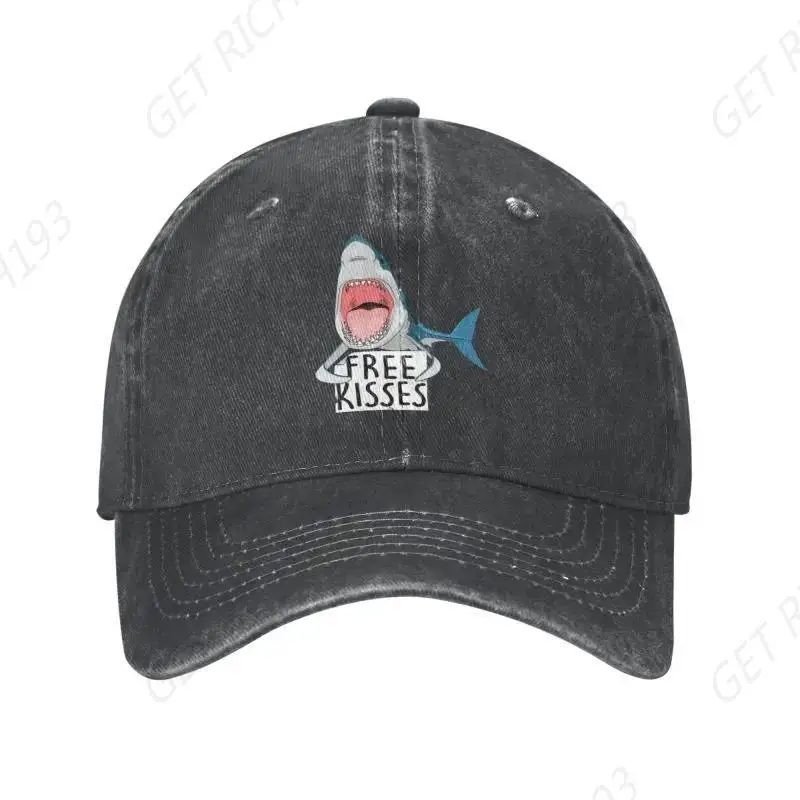 Personalized Cotton Shark Free Kisses Baseball Cap Outdoor Women Men'S Adjustable Dad Hat One Size