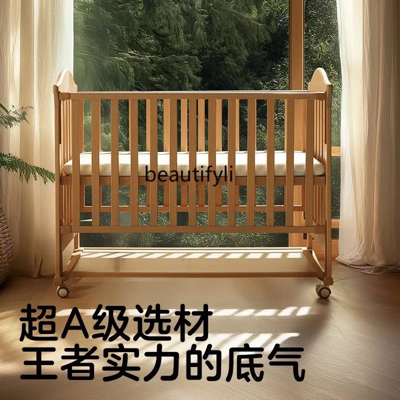 Crib Solid wood splicing bed Multifunctional cradle Newborn bed Movable children's crib