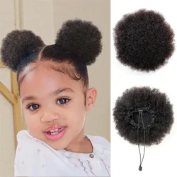 Afro puffs naturalny czarny afro puffowy kok z włosów dla dzieci 100% ludzki włos Remy mały kucyk ze sznurkiem dla małych dziewczynek kręcone