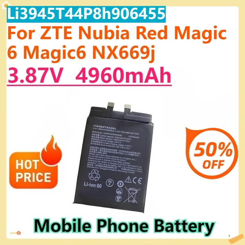 

For ZTE Nubia Red Magic 6 Magic6 NX669j Phone Li3945T44p8h906455 3.87V 4960mAh Mobile Phone Battery