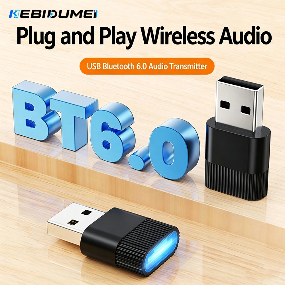Kebidumei Bluetooth 6.0 USB Transmitter CD Level High Fidelity Stereo Sound Quality Music USB Audio Adapter For Speaker Earphone
