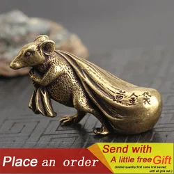 Copper Rat Figurine Home Decoration Living Room Brass Mouse Money Bag Feng Shui Desk Ornaments Good Lucky Wealth 2022