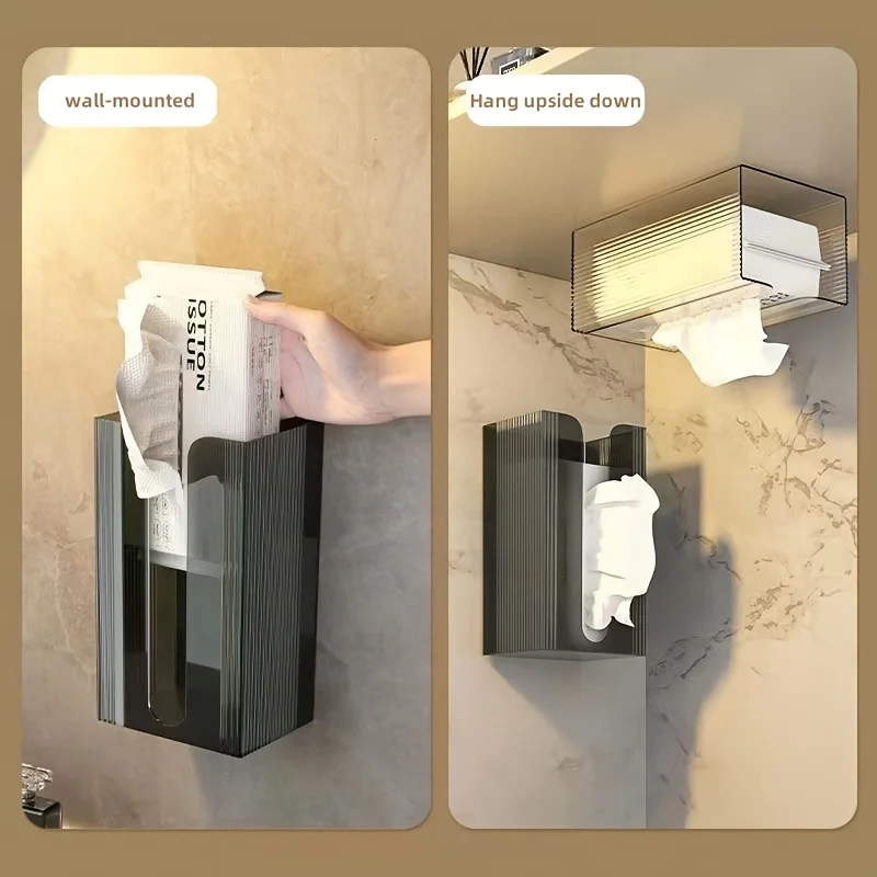 Punch Free Multipurpose Tissue Storage Box Transparent Kitchen Bathroom Wall Mounted Plastic Toilet Paper Masks Storage