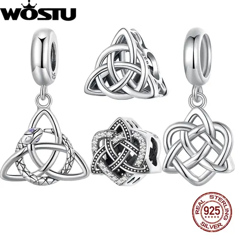 WOSTU 925 스털링 실버 할로우 셀틱 매듭 팬던트 – 산화 러브 비즈 호환, 오리지널 팔찌 및 DIY 목걸이 쥬얼리